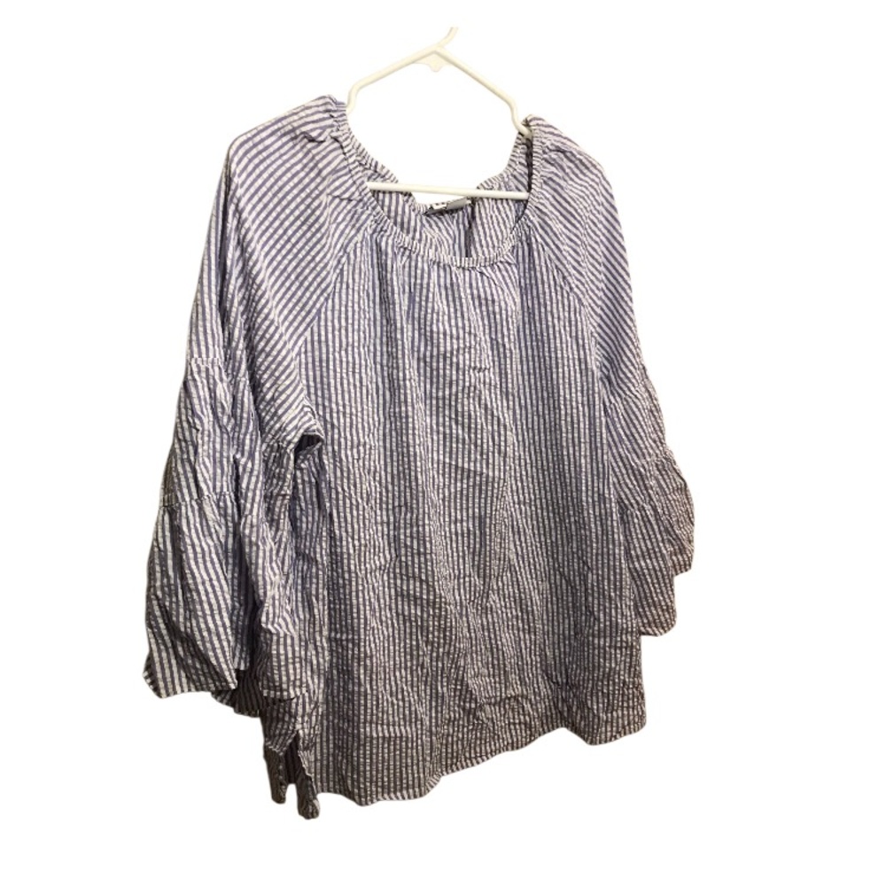 Liz Claiborne Striped Blue and White Peasant Blouse Size XXL